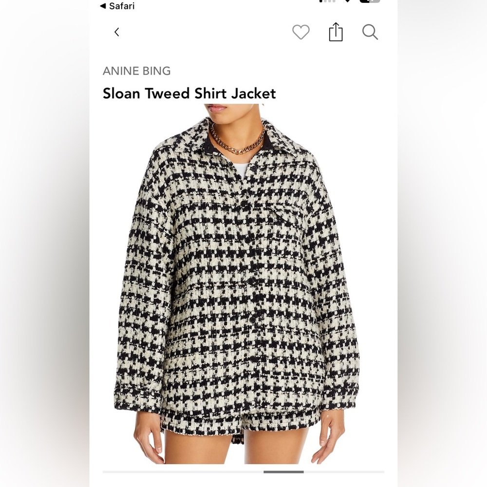Anine Bing Sloan Tweed Shirt Jacket